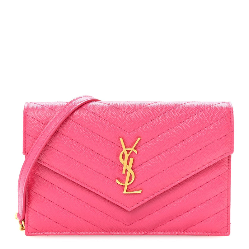 Grain De Poudre Matelasse Chevron Monogram Envelope Chain Wallet Fresh Fuchsia