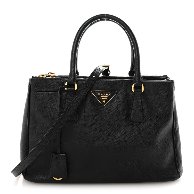 Saffiano Lux Small Galleria Double Zip Tote Black