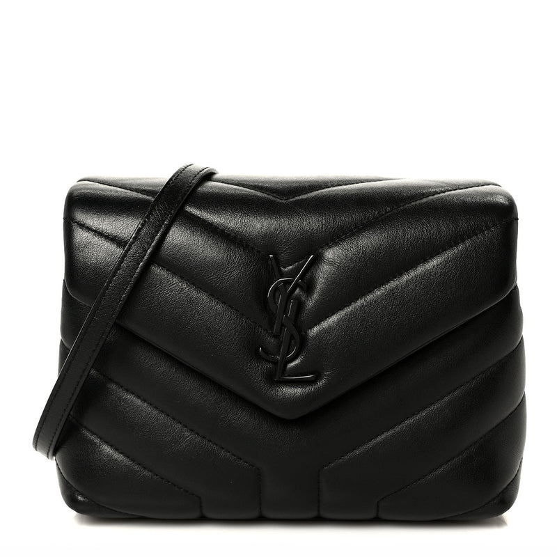 Calfskin Y Quilted Monogram Monochrome Toy Loulou Crossbody Bag Black