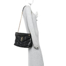 Lambskin Quilted Medium Loulou Puffer Monogram Chain Satchel Black