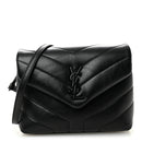 Calfskin Y Quilted Monogram Monochrome Toy Loulou Crossbody Bag Black