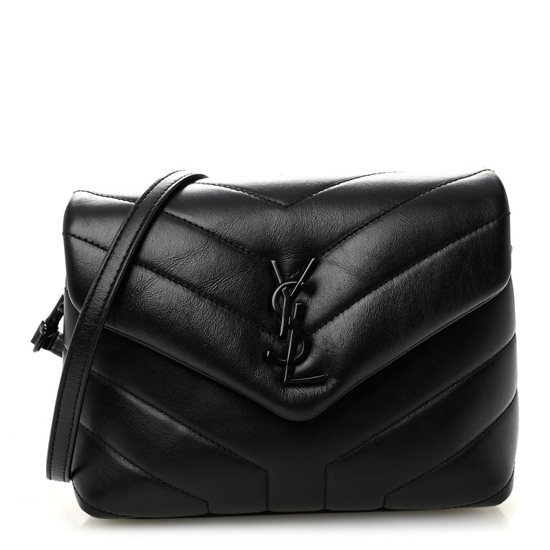 Calfskin Y Quilted Monogram Monochrome Toy Loulou Crossbody Bag Black