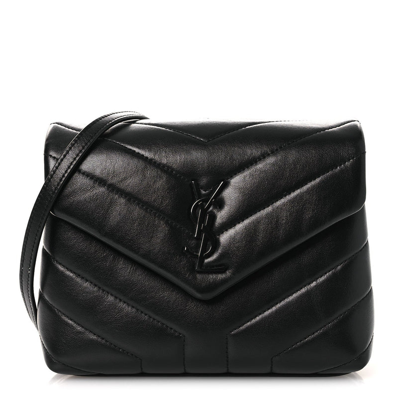 Calfskin Y Quilted Monogram Monochrome Toy Loulou Crossbody Bag Black