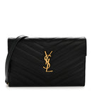 Grain De Poudre Matelasse Chevron Monogram Envelope Chain Wallet Black