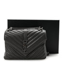 Sheepskin Matelasse Chevron Monogram Medium College Bag Asphalt