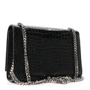 Calfskin Crocodile Embossed Small Classic Monogram Kate Tassel Satchel Black