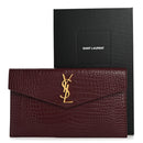 Calfskin Crocodile Embossed Uptown Monogram Clutch Rouge Legion