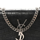 Calfskin Crocodile Embossed Small Classic Monogram Kate Tassel Satchel Black