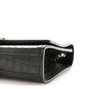 Calfskin Crocodile Embossed Small Classic Monogram Kate Tassel Satchel Black