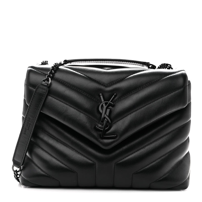 Calfskin Y Quilted Monogram Monochrome Small Loulou Chain Satchel Black