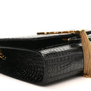Calfskin Crocodile Embossed Small Classic Monogram Kate Tassel Satchel Black