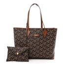 Coated Canvas Calfskin La Greca Signature Shopper Tote Bag Black Caramel