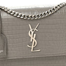 Calfskin Crocodile Embossed Medium Monogram Sunset Fog