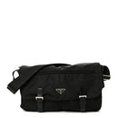 Tessuto Nylon Saffiano Double Buckle Messenger Shoulder Bag Black