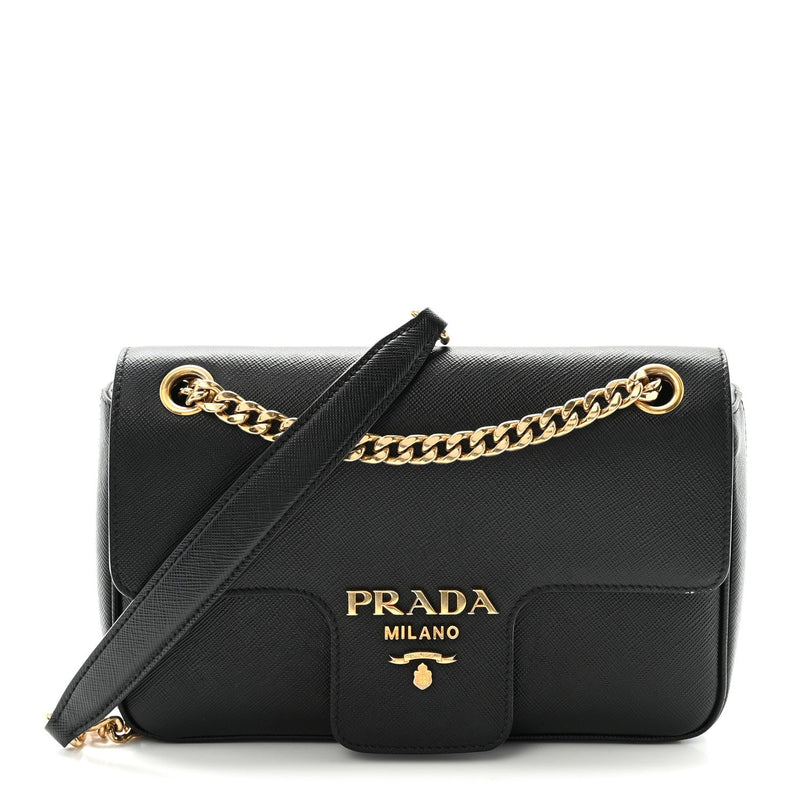 Saffiano Flap Shoulder Bag Black