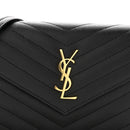 Grain De Poudre Matelasse Chevron Monogram Envelope Chain Wallet Black