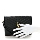 Grain De Poudre Matelasse Chevron Monogram Envelope Clutch Black