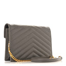 Grain De Poudre Matelasse Chevron Monogram Envelope Chain Wallet Fog
