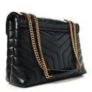 Calfskin Y Quilted Monogram Medium Loulou Chain Satchel Black