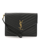 Grain De Poudre Matelasse Chevron Monogram Envelope Clutch Black