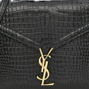 Calfskin Crocodile Embossed Medium Classic Monogram Cassandra Top Handle Black