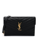 Lambskin Matelasse Chevron Monogram Envelope Chain Wallet Black