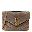 Suede Y Quilted Monogram Medium Loulou Chain Satchel Taupe