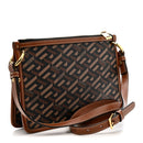 Coated Canvas Medium La Greca Signature Pouch Black Caramel