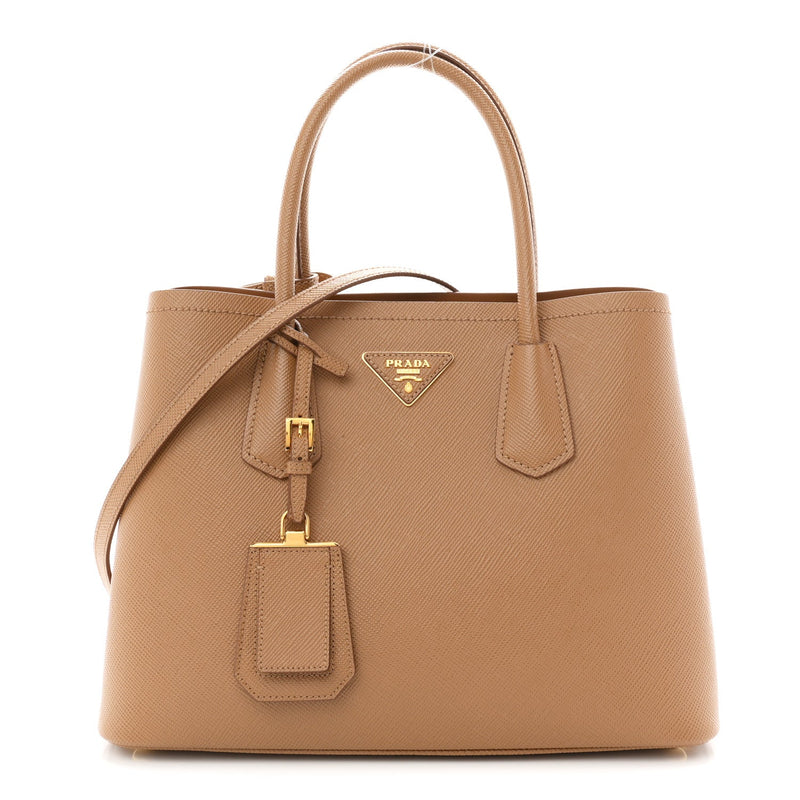 Saffiano Cuir Small Double Bag Caramel