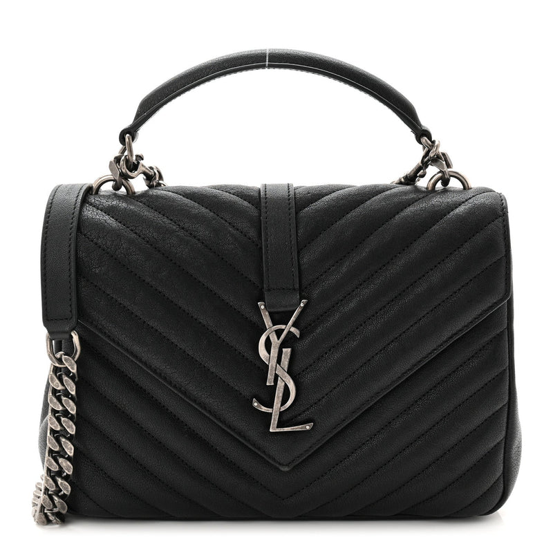 Sheepskin Matelasse Chevron Monogram Medium College Bag Black