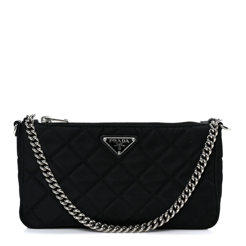 Nylon Tessuto Impuntu Quilted Crossbody Bag Black