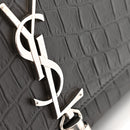 Calfskin Crocodile Embossed Medium Classic Monogram Kate Tassel Satchel Storm