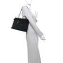 Shearling Y Quilted Monogram Medium Loulou Chain Satchel Black
