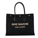 Raffia Linen Calfskin Small Rive Gauche Tote Black
