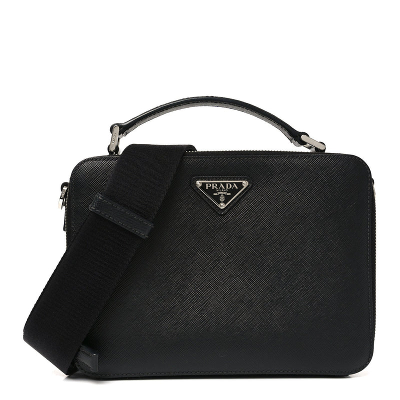 Saffiano Travel Medium Brique Crossbody Bag Black
