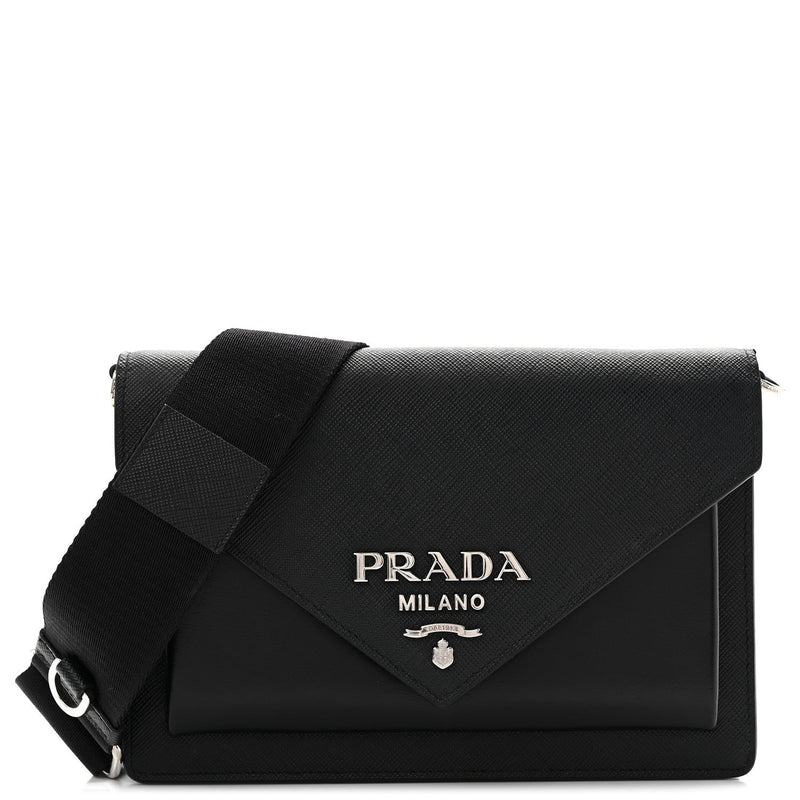 Saffiano City Calf Mini Envelope Bag Black
