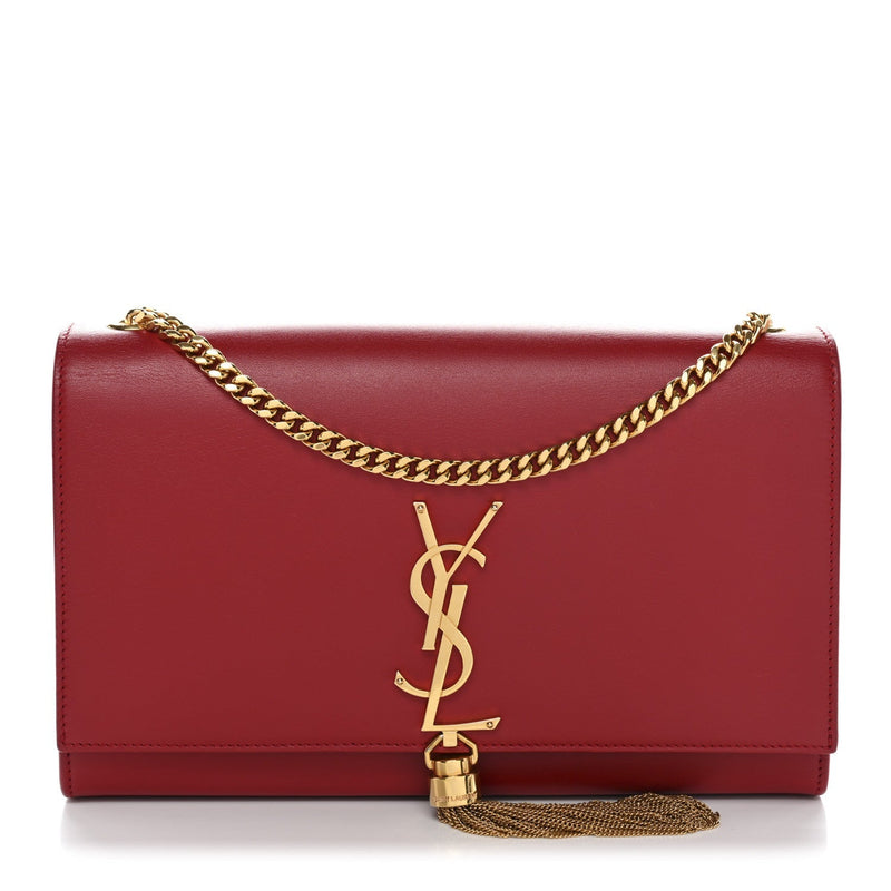 Smooth Calfskin Medium Classic Monogram Kate Tassel Satchel Lipstick Red