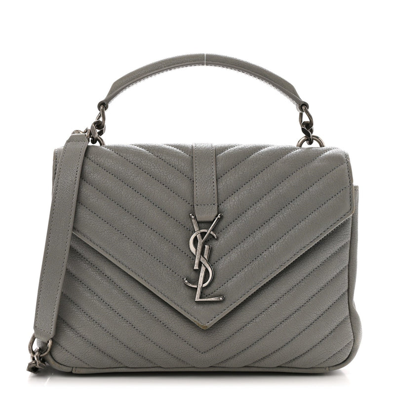 Sheepskin Matelasse Chevron Monogram Medium College Bag Granite
