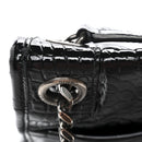 Patent Crocodile Embossed Lambskin Monogram Medium Niki Chain Satchel Black
