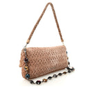 Velvet Matelasse Crystal Chain Shoulder Bag Cammeo