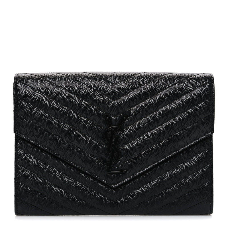 Grain De Poudre Matelasse Chevron Monogram Monochrome Envelope Clutch Black