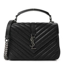 Sheepskin Matelasse Chevron Monogram Medium College Bag Black