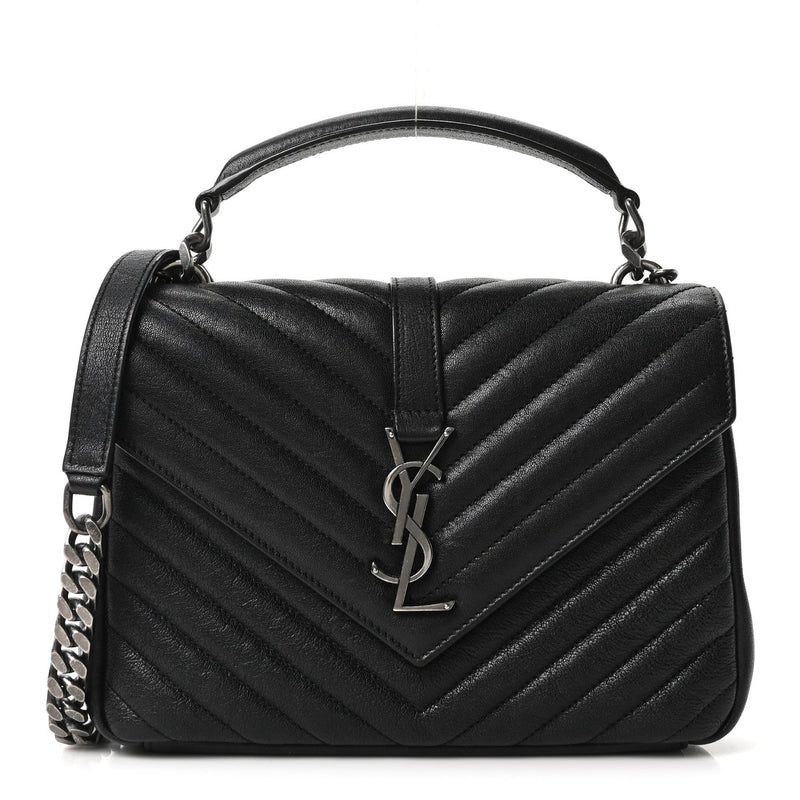 Sheepskin Matelasse Chevron Monogram Medium College Bag Black