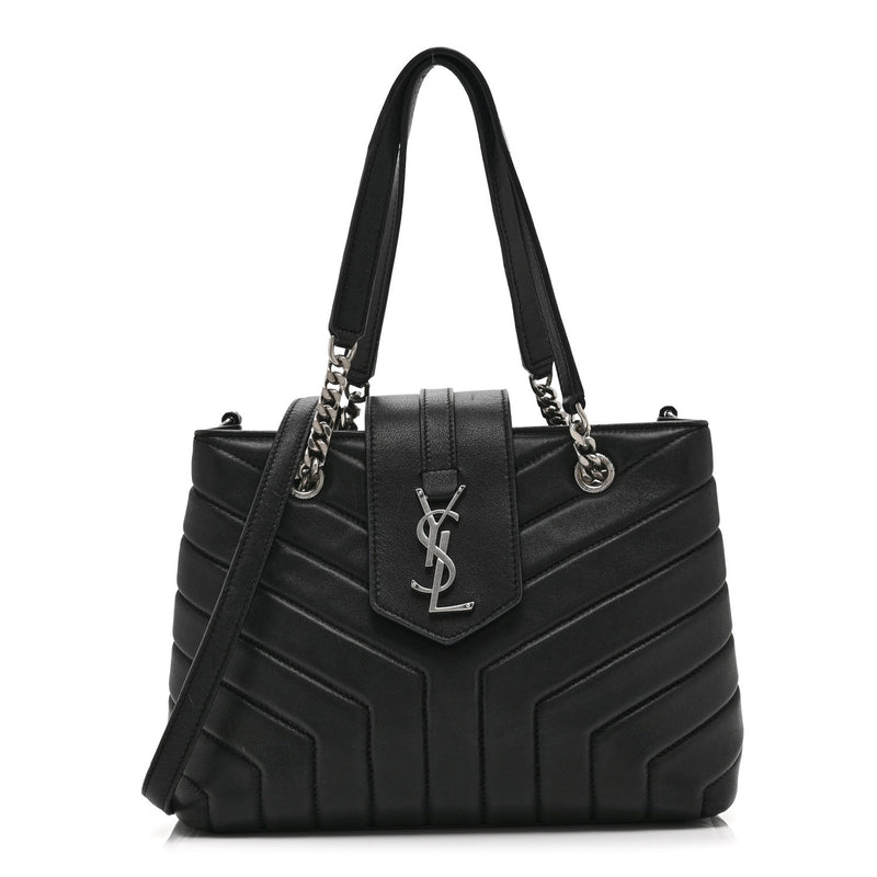 Calfskin Y Quilted Monogram Small Loulou Shopper Black