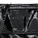 Patent Crocodile Embossed Lambskin Monogram Medium Niki Chain Satchel Black