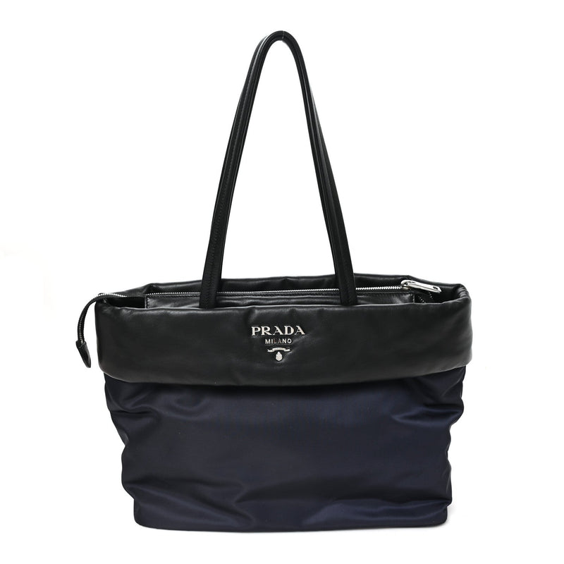 Nappa Nylon Soft Padded Shopping Tote Black Blue