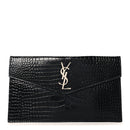 Calfskin Crocodile Embossed Uptown Monogram Pouch Black