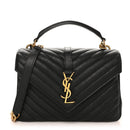 Sheepskin Matelasse Chevron Monogram Medium College Bag Black