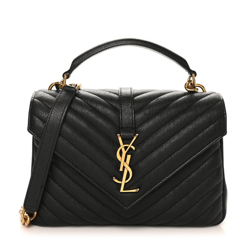 Sheepskin Matelasse Chevron Monogram Medium College Bag Black