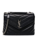 Calfskin Y Quilted Monogram Small Loulou Chain Satchel Black